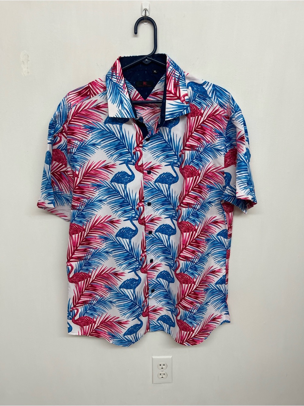 BC COLLECTION Men’s Short-Sleeve Tropical Button-Down Shirt - Blue & Pink